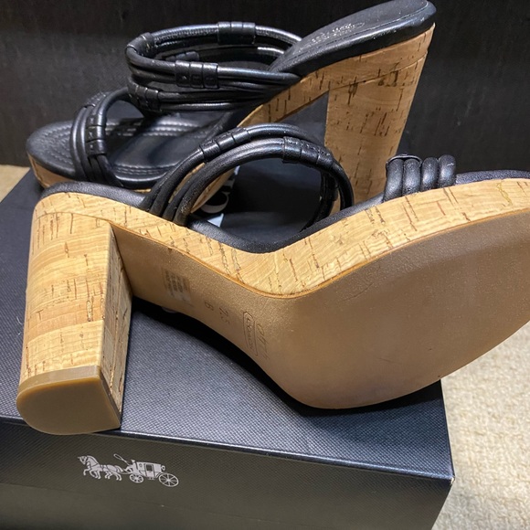 Coach Black Leather and Cork Slip On Sandals - Picture 4 of 7